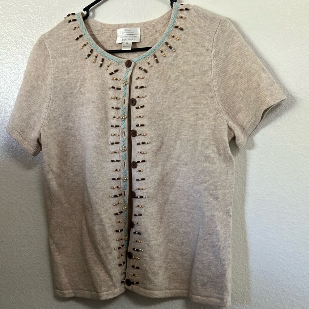 FINAL MARKDOWN Christopher & banks short sleeve hand embroidered cardigan medium